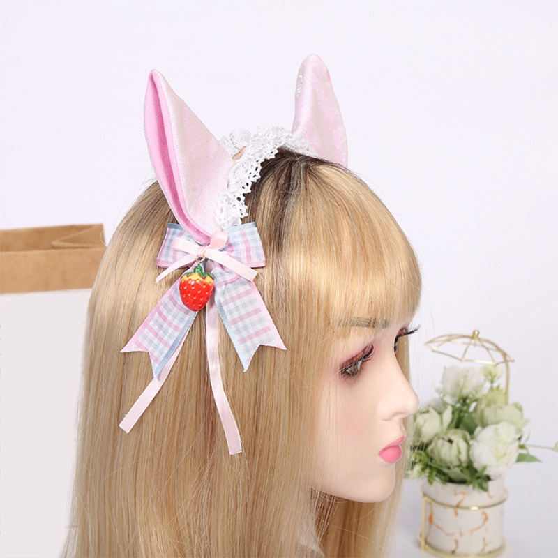 Băng Đô Cài Tóc Hóa Trang Phối Bèo Và Ren Đính Quả Dâu Tây Lấp Lánh Dành Cho Mèo Cưng