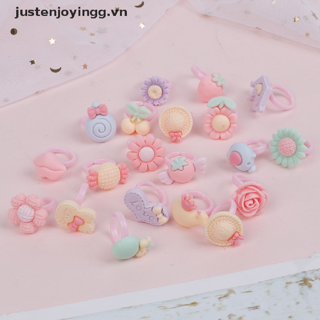 Set 20 nhẫn nhựa resin nhiều kiểu dáng xinh xắn kèm hộp đựng cho bé gái