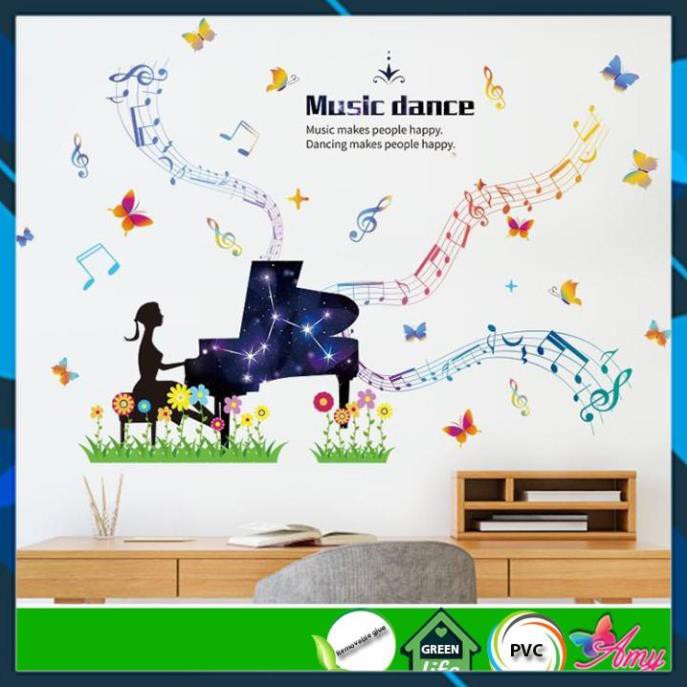 Decal dán tường Âm nhạc 10 - decal đàn piano sắc màu AmyShop