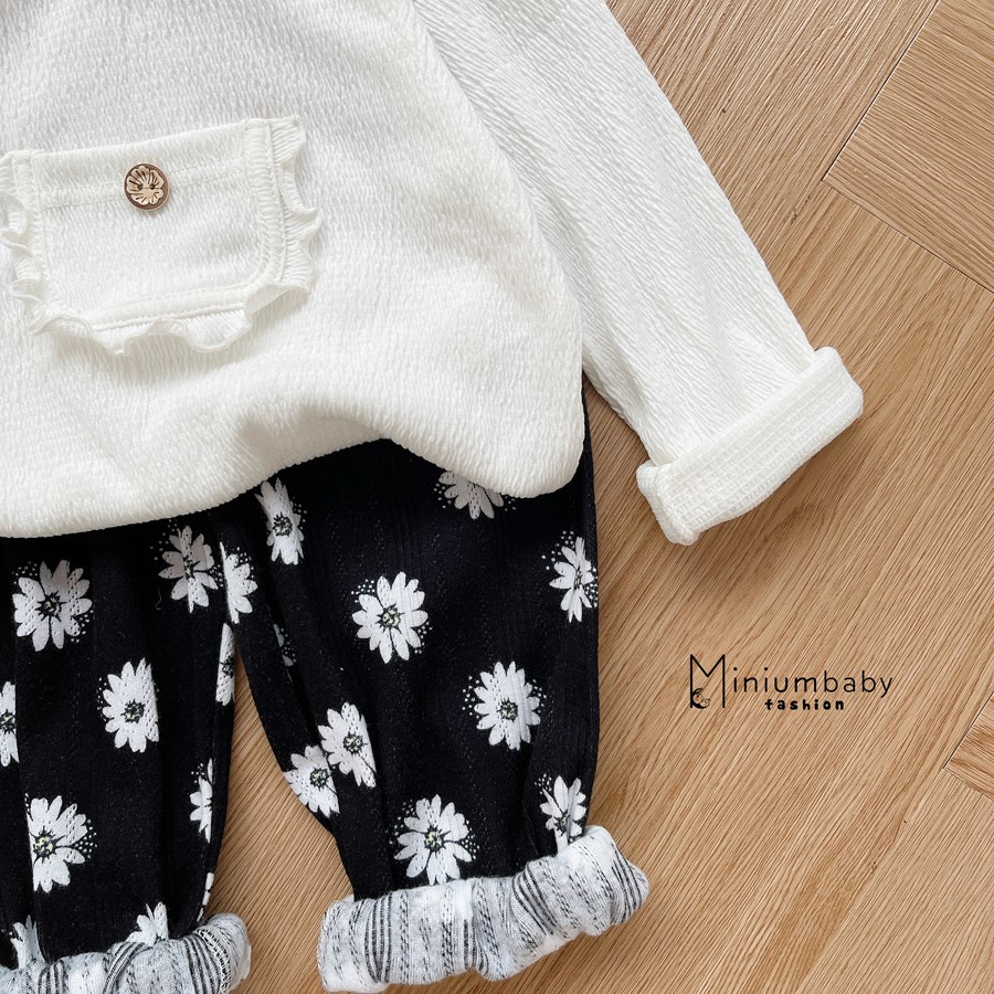 Bộ đồ dài tay quần dài thu đông hoa cúc cho bé gái chất liệu 100% cotton, set quần áo trẻ em miniumbabyfashion SB1284