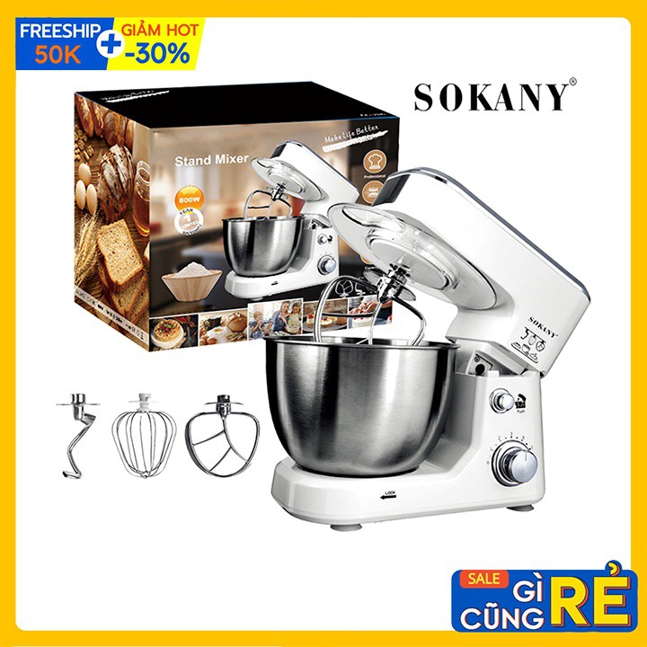 Máy nhồi bột đánh trứng trộn bột làm bánh nhà bếp 4 lít SOKANY SC-209 với 6 cấp độ xoay, tô trộn Inox