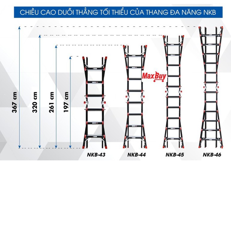 [Hỏa tốc HN] Thang Nhôm Gấp Đa Năng Nikawa NKB-44, NKB-45, NKB-46 nhập khẩu Nhật Bản, bảo hành chính hãng