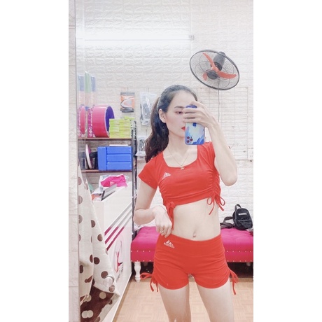 SET BỘ ĐÙI RÚT DÂY ÁO CROPTOP CỔ VUÔNG TẬP GYM EROBIC NHẢY THỂ DỤC NỮ