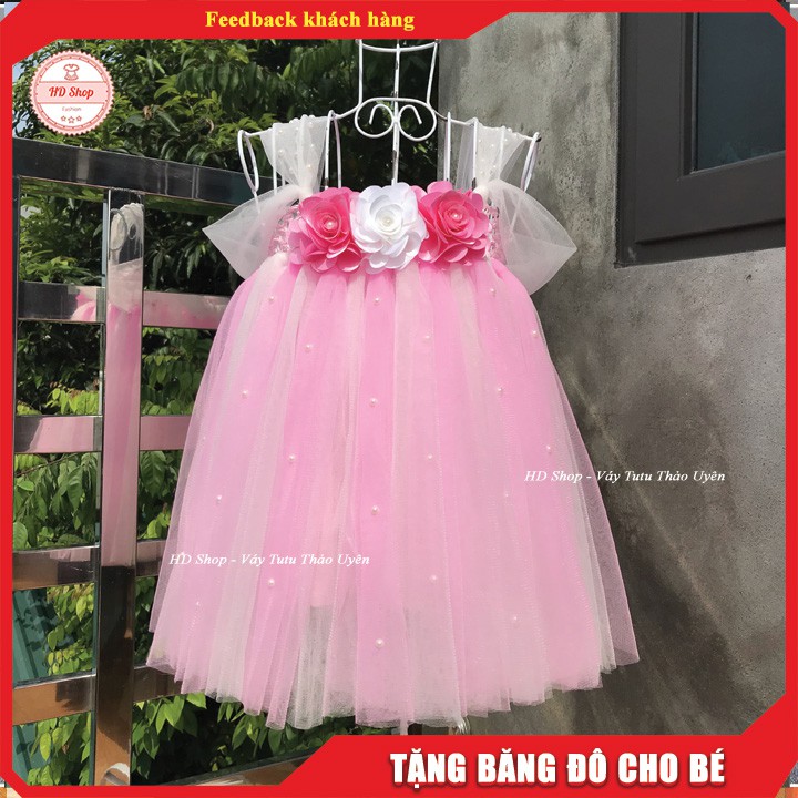 Đầm bé gái hồng phấn hoa xù cho bé gái 2-12kg