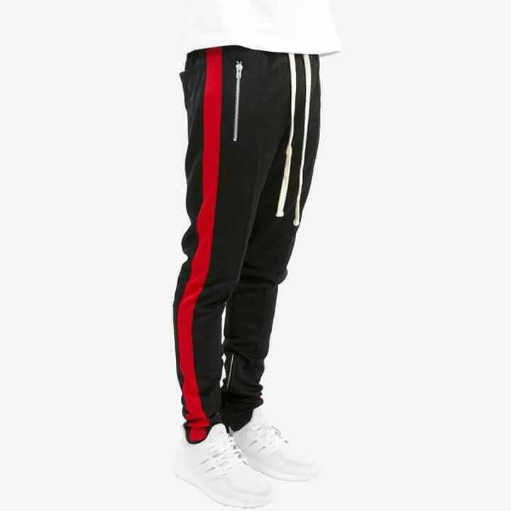 Quần Track Pants Zipper - Quần Rapper - Retro Pants Zipper Đen Line Trắng / Đen Line Đỏ