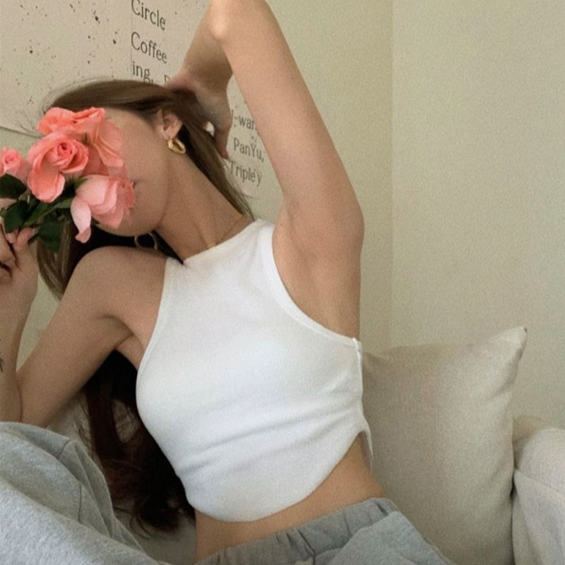 Áo Croptop Hai Dây Mỏng Ôm Dáng Thiết Kế Bất Đối Xứng Quyến Rũ Cho Nữ