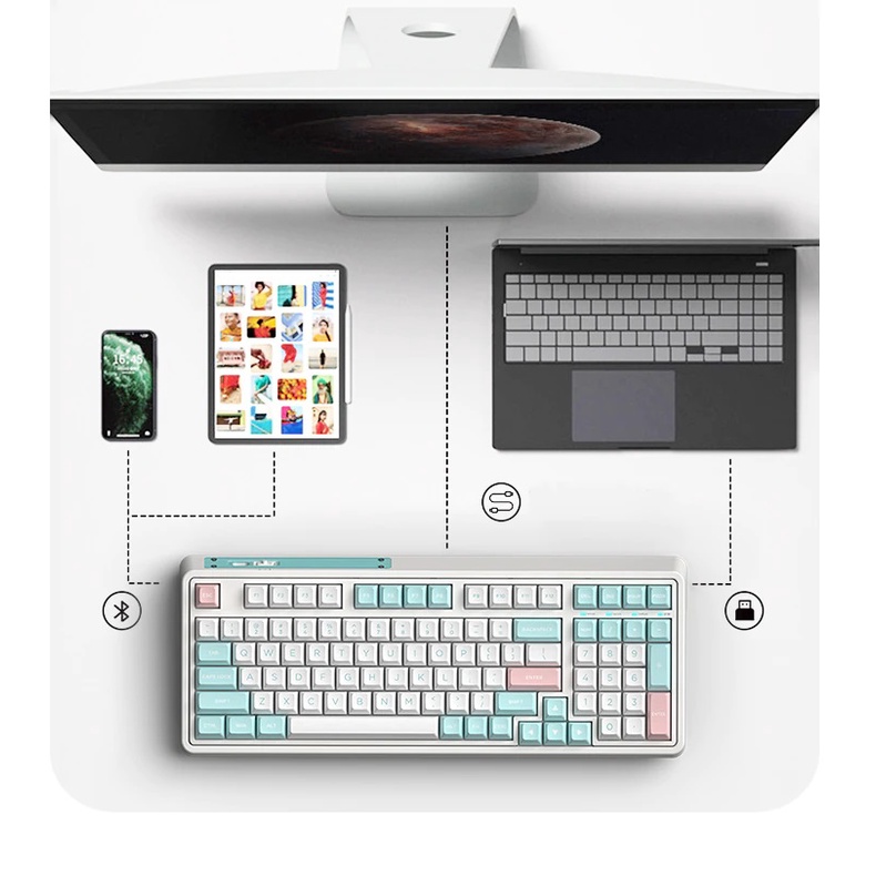 Bàn phím FL-Esport CMK98 SAM Marshmallow 3 mode kết nối Bluetooth/Type C/ Usb 2.4Ghz, led RGB Hotswap