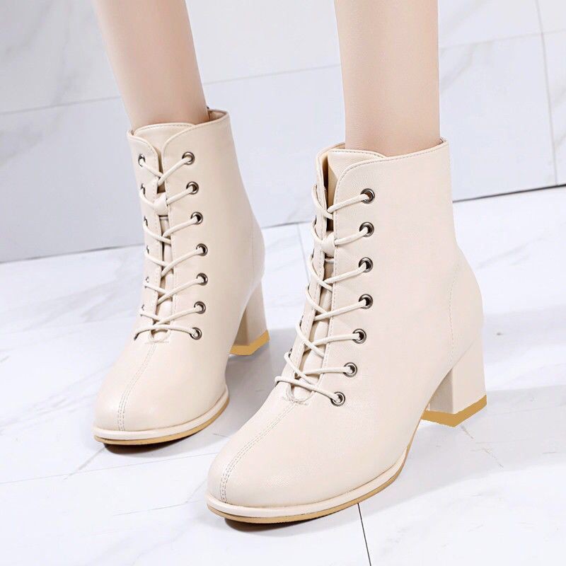 Giày bốt da gót vuông cao thời trang dành cho nữ