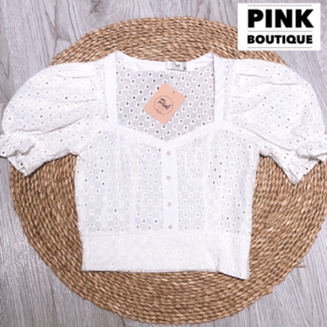 Áo Croptop Trắng thêu Tay Bồng Thiết Kế PINKBOUTIQUE