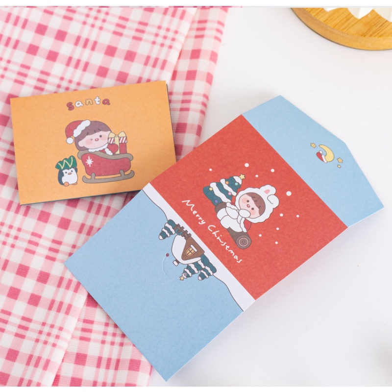 Thiệp chúc mừng giáng sinh/sinh nhật họa tiết hoạt hình dễ thương có thể gấp gọn