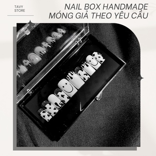 Nail Box Handmade set móng giả họa tiết đốm bò sữa