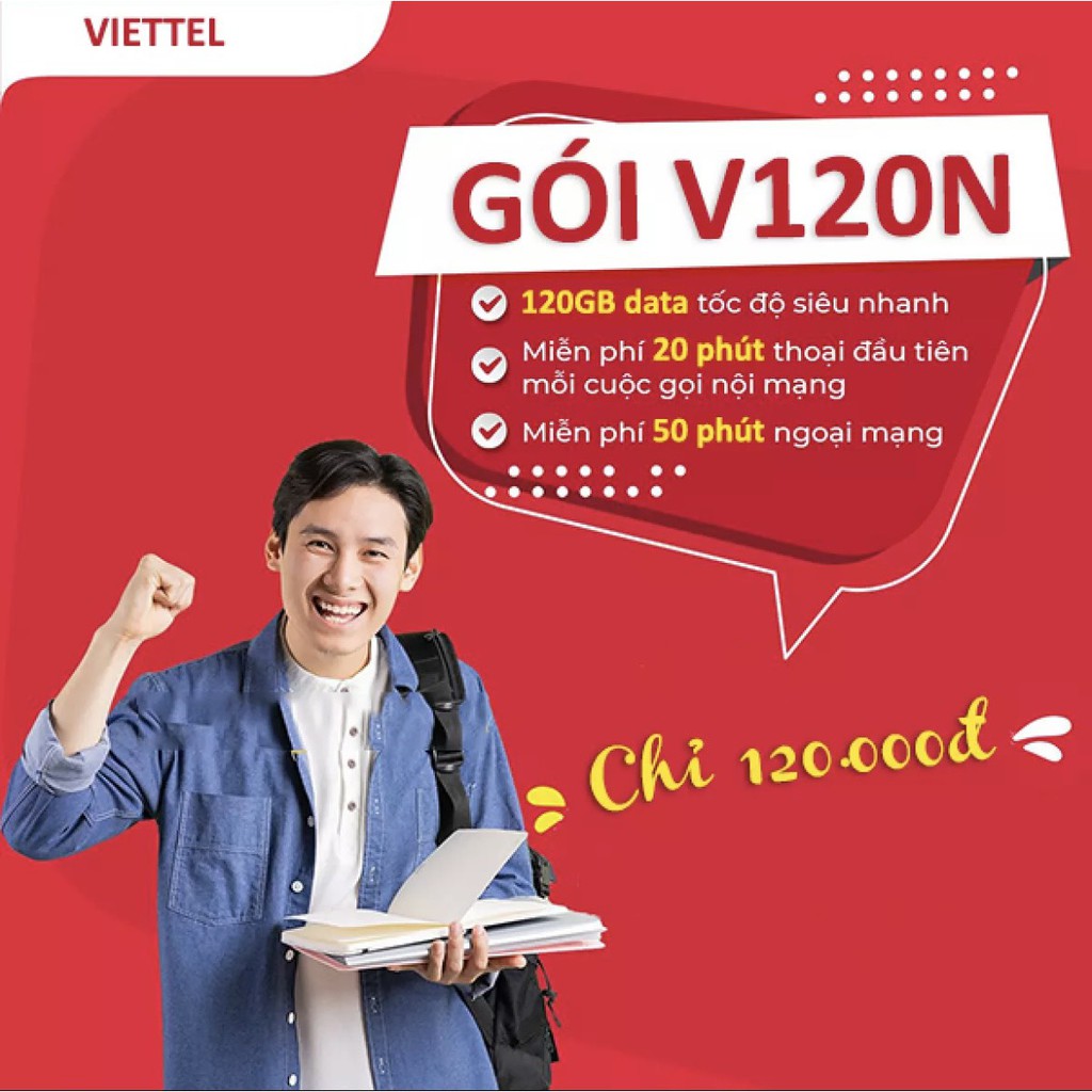 Sim 4G Viettel V120N đầu 09 tặng 4GB/Ngày (120GB/Tháng), miễn phí gọi nội mạng và 50 phút ngoại mạng - GELOSS