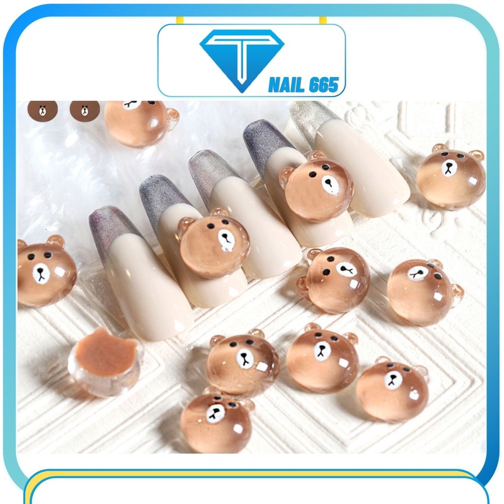 Charm gấu , thỏ nâu , Charm trang trí gắn móng nail