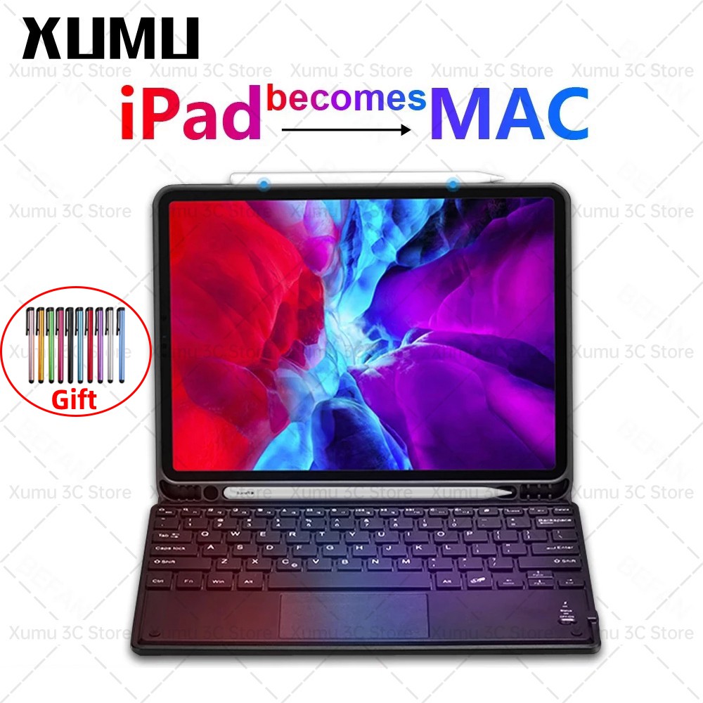 Xumu Magnetic Wireless Bluetooth Touchpad Keyboard Case Compatible For Pro 11 12.9 6th Gen 9.7 Air 3 10.5 8th 9th Gen 10.2 Mini 5 Air 5 4 4th 5th Gen 10.9 inch 2020 2018 2017 Trackpad With Pen Slot Holder Detachable Leather Cover