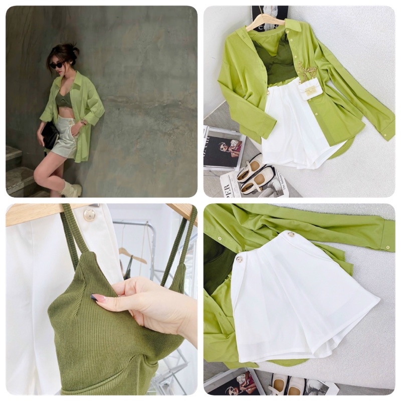 ❤️Set Áo SM Xanh + Crop 2D + Short Trắng❤️