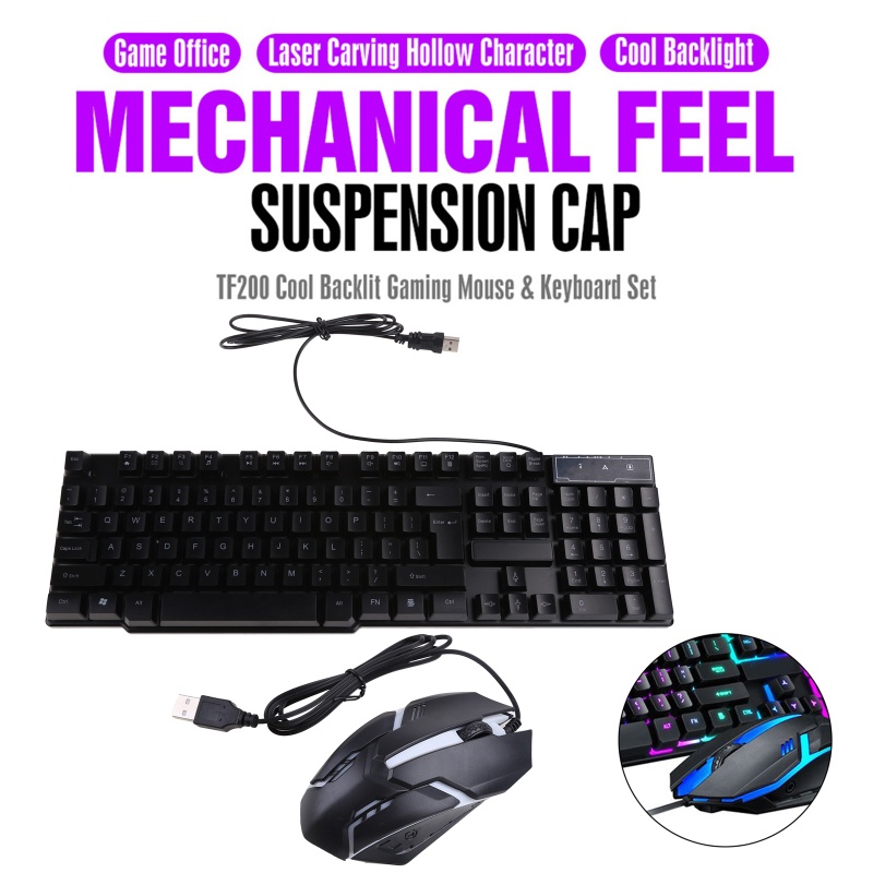 Bộ Bàn Phím Cơ Và Chuột USB btsg TF2Gaming TF200 Màu Cầu Vồng Tiện Dụng Cho Laptop