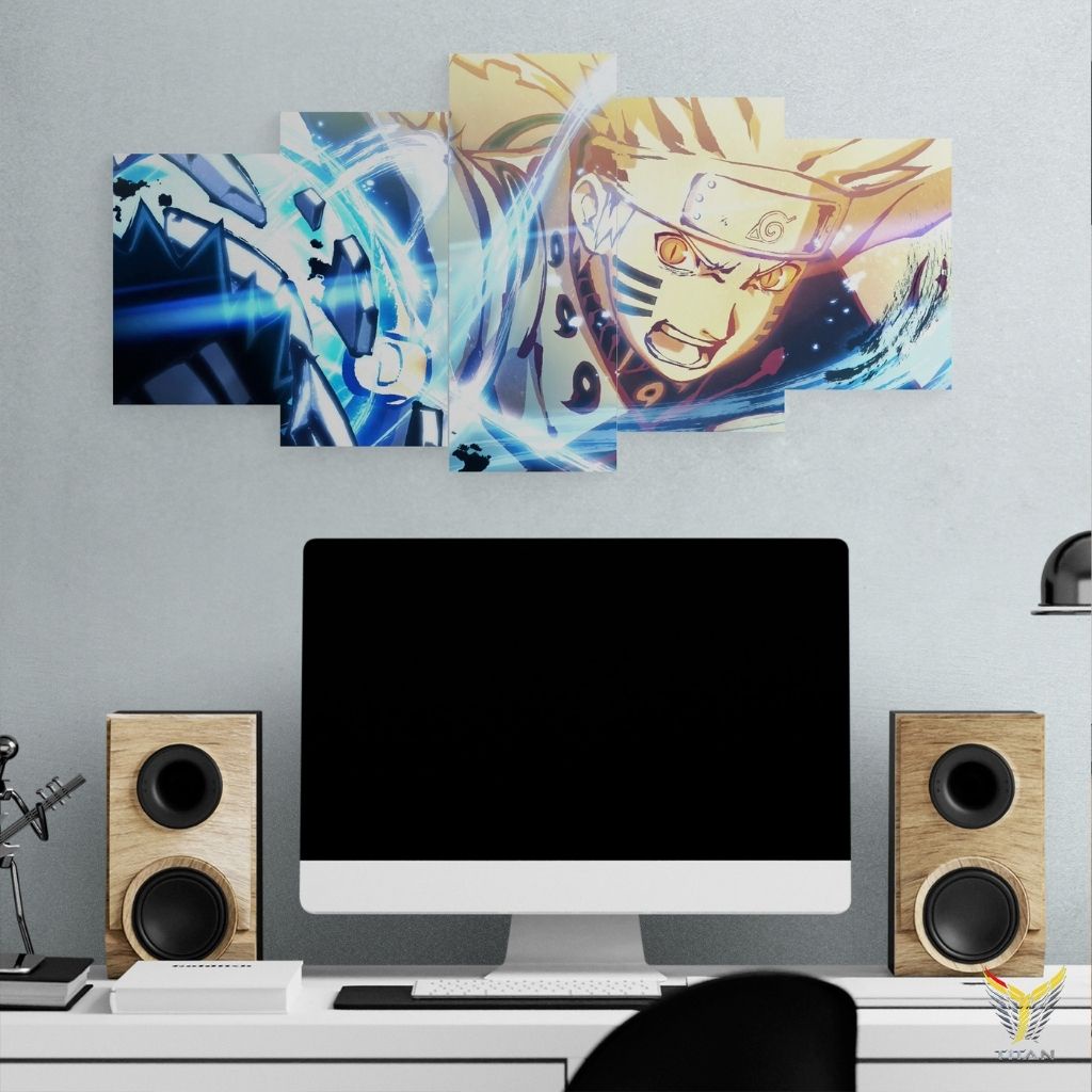 Bộ 5 tranh dán tường ghép chủ đề Naruto chất liệu Decal, tranh treo tường có sẵn băng keo 2 mặt trang trí nhà