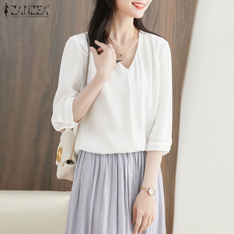 Zanzea Áo Kiểu Tay Lỡ 3 / 4 Cổ Chữ V Thời Trang Dành Cho Nữ