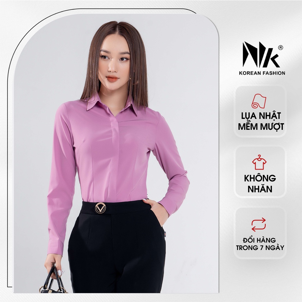 Áo Sơ Mi Nữ Dài Tay Công Sở NK Fashion Thiết Kế Cổ Đức Lịch Lãm, Chất Vải Mát, Co Giãn Nhẹ Và Mềm Mịn NKSM2201006