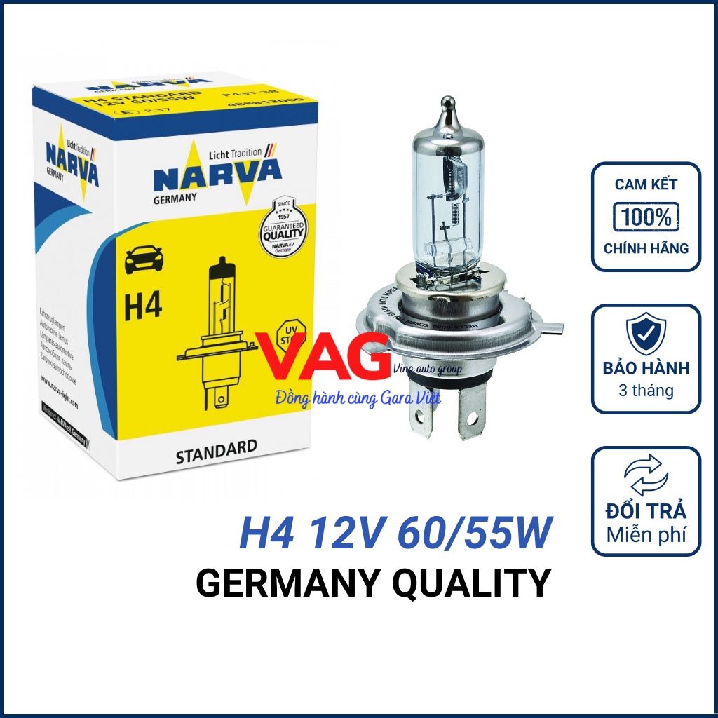 Bóng đèn pha H4 NARVA 12V 60/55W chính hãng của Đức