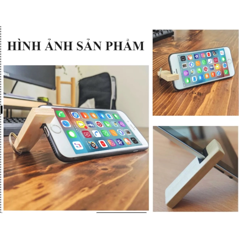 Móc khóa kiêm giá đỡ điện thoại bằng gỗ