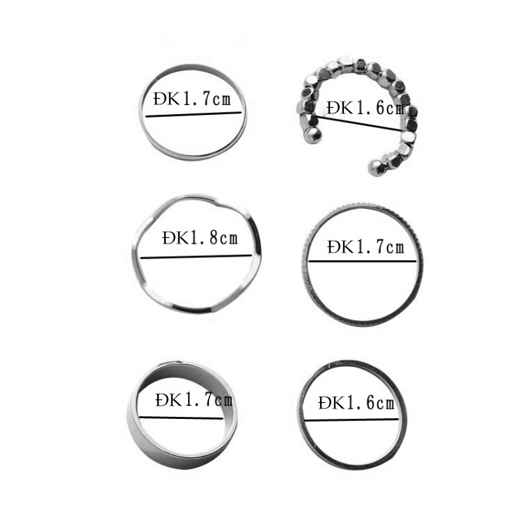 Set Nhẫn Nữ 6 Chiếc Midi Thép Không Gỉ Họa Tiết Tổ Ong Thời Trang