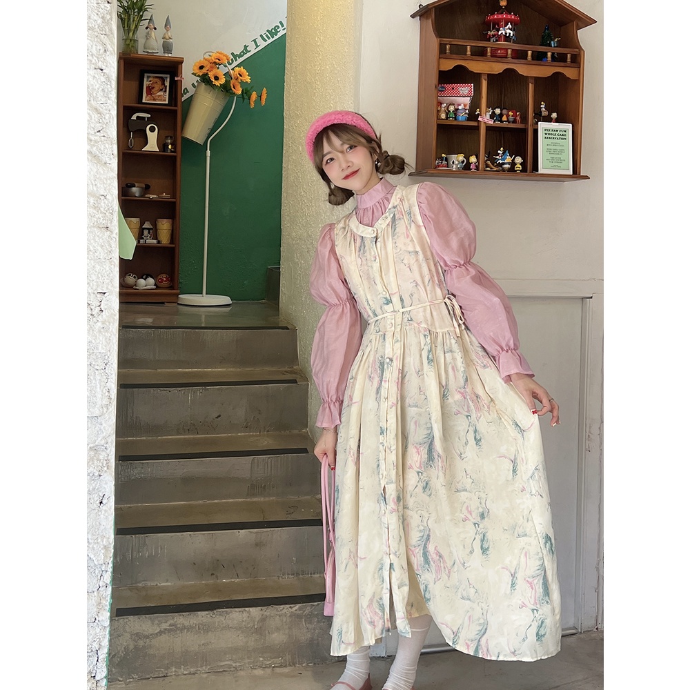 Đầm Hoa Tay Phồng Dài Nhuộm Màu Thời Trang 49889