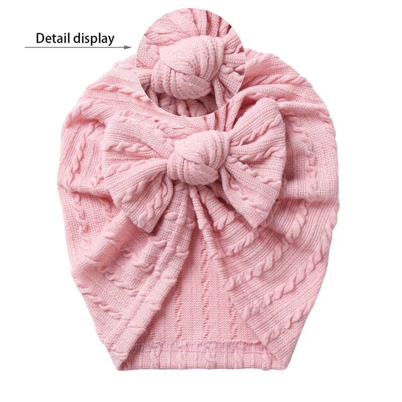 Mũ beanie cotton mềm màu trơn đính nơ dễ thương cho bé sơ sinh