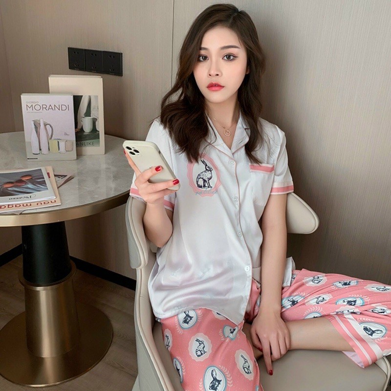 Set đồ ngủ piama chất liệu satin cao cấp nhập QC P001