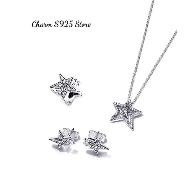 charm pan ngôi sao đính đá trắng bạc s925 cao cấp