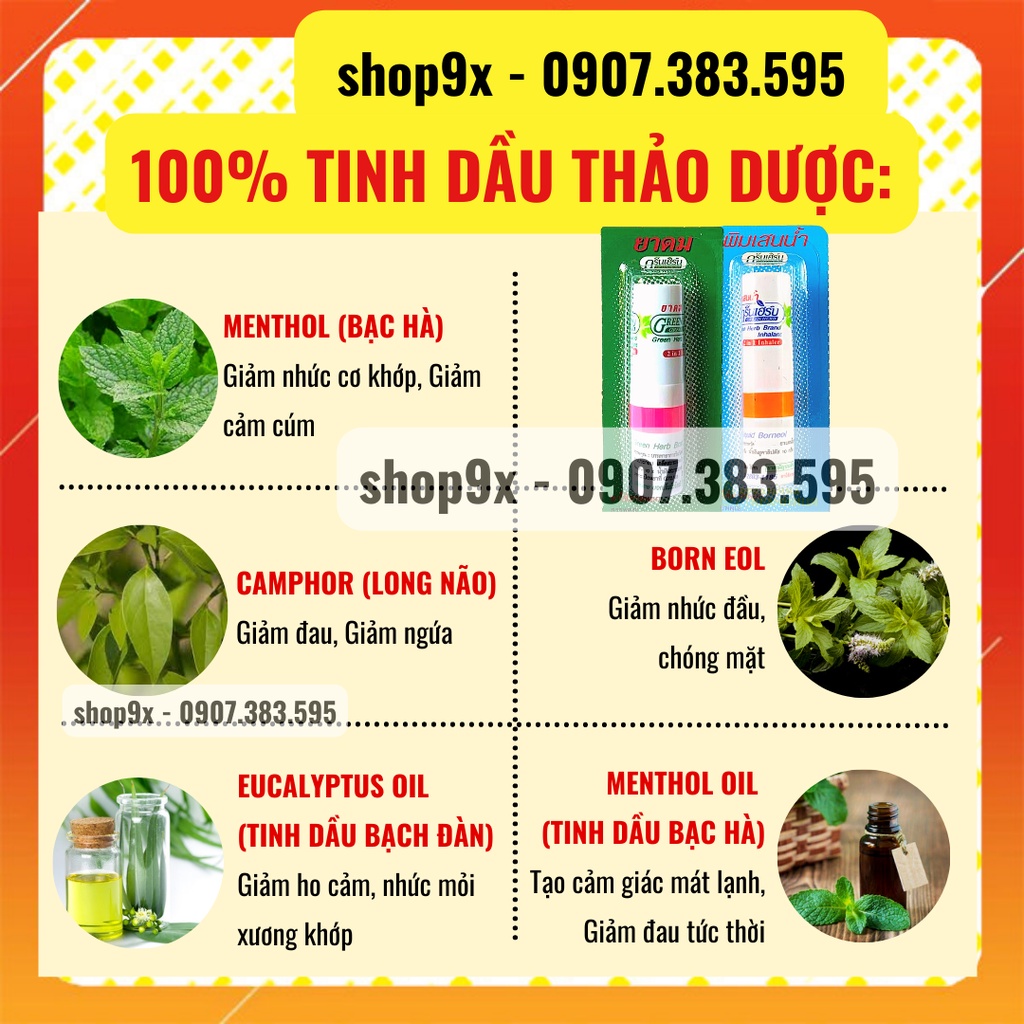 Ống Hít Thông Mũi Thảo Dược Thái Lan 2 Đầu Green Herb