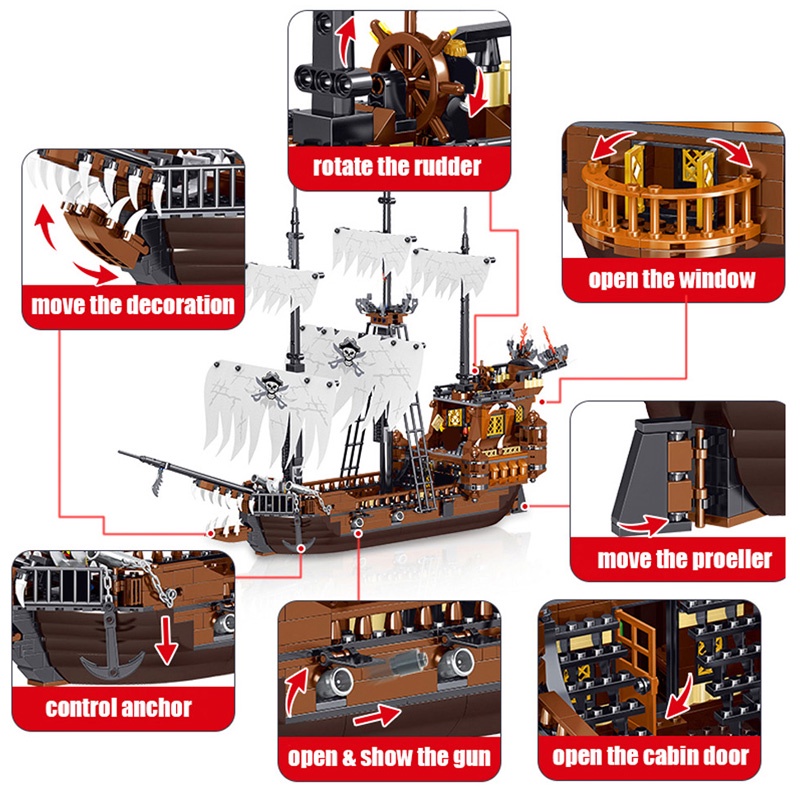 Đồ chơi Lắp Ráp Thuyền Cướp biển Trung Cổ Anh - Zhe Gao QL1802 Pirates Kingdom - 1171 mảnh ghép