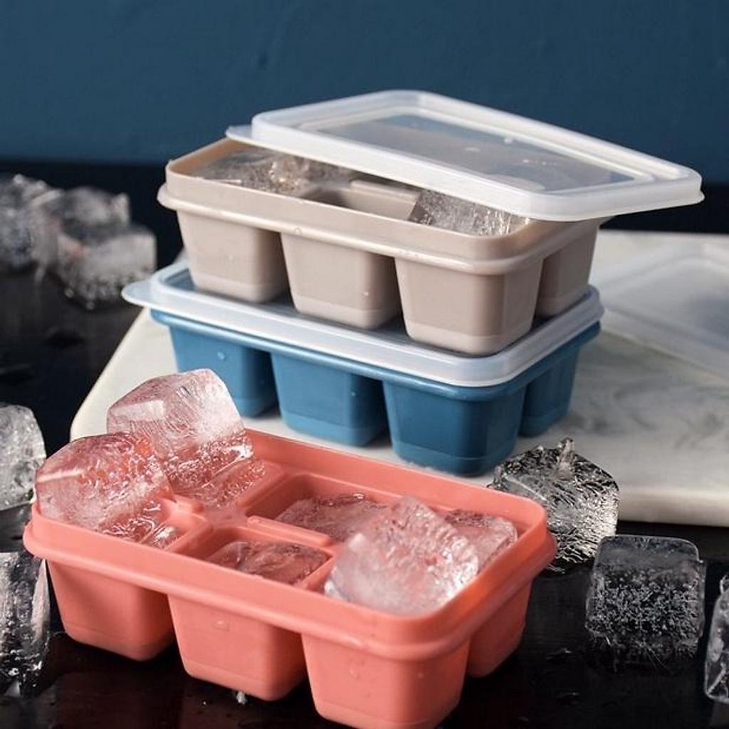 Khay Làm Đá Viên, Làm Thạch Chất Liệu Silicon Mềm, Dẻo Dai, Độ Đàn Hồi Tốt Gồm 6 Ô Có Nắp Đậy Kín Tiện Dụng