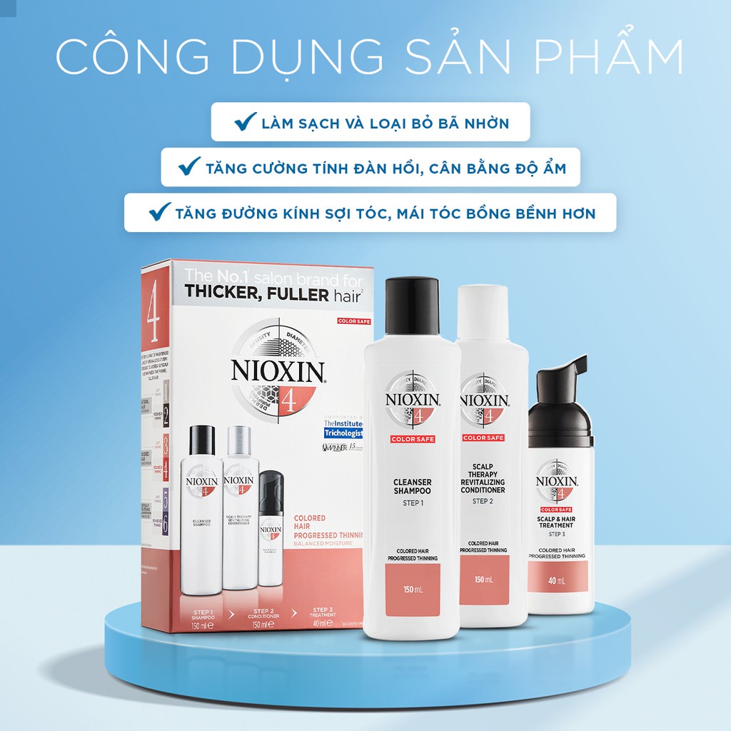 Combo Chăm Sóc Tóc NIOXIN Ngăn Tóc Thưa, Gãy Rụng Nhiều, Phục Hồi Tóc Hư Tổn ( Kit Nioxin + 1 Tinh Chất NIOXIN 3D)