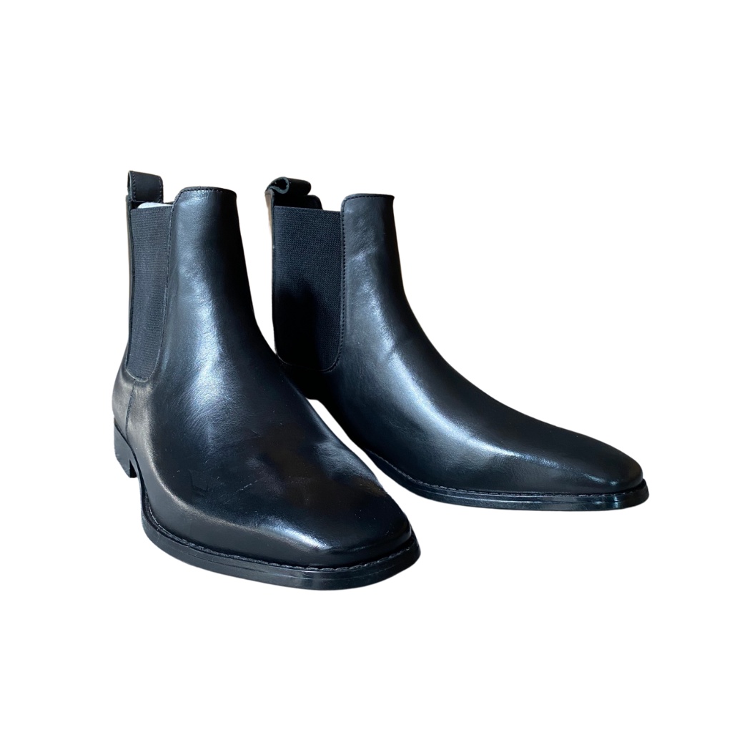 Giày Chelseaboots Classic Da Bò Mũi Vuông Đê Gót Gỗ Cao 3cm