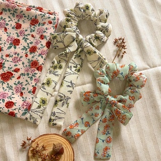 Cột tóc scrunchies nơ vải voan, lụa hoa