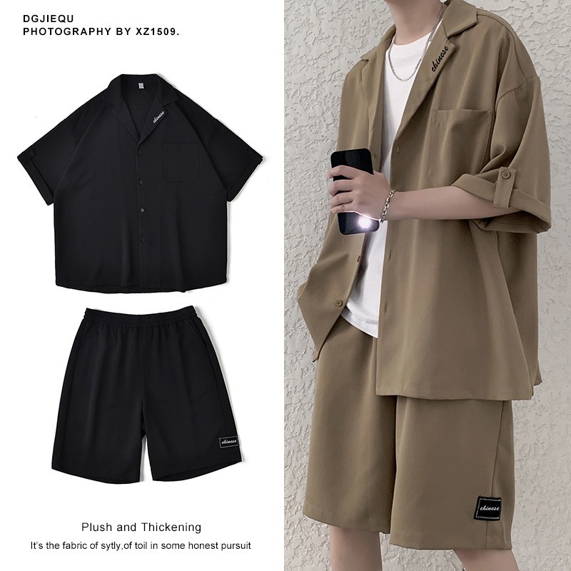 Set áo sơ mi tay ngắn + quần short thời trang phong cách thể thao cho nam