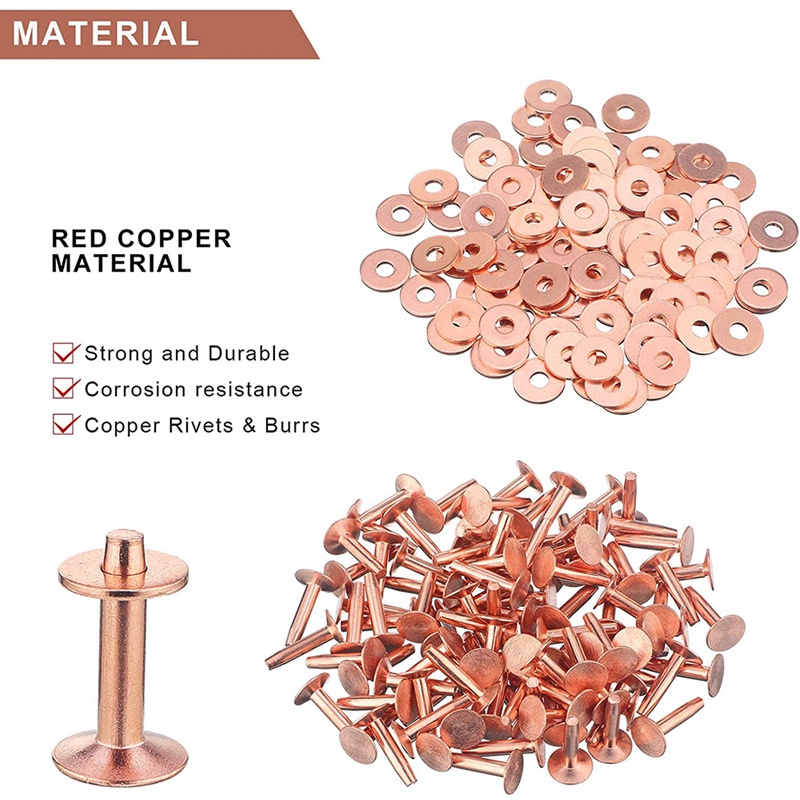 Bộ 50 Đinh Tán Đồng Và Vòng Đinh Tán Bằng Da / Đồng Làm Đồ Thủ Công DIY (9 / 16 Inch)