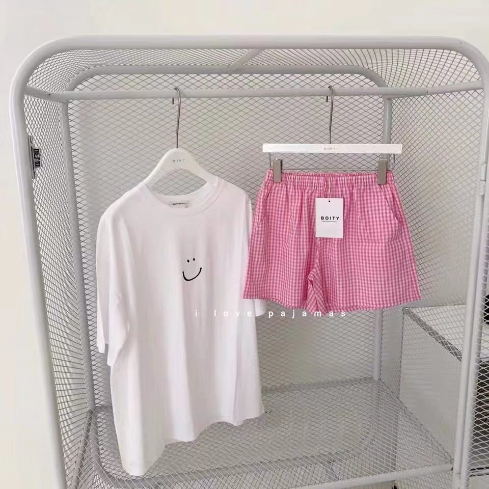 [CÓ SẴN] Set đồ ngủ áo phông trắng quần đùi caro bộ ngủ Hàn Quốc ullzang dễ thương