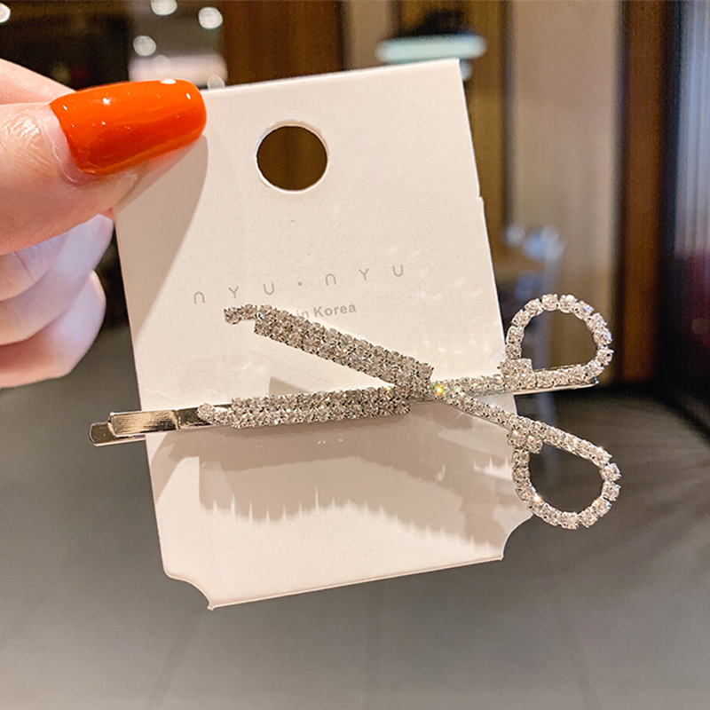 Kẹp tóc hình cây kéo đính đá lấp lánh phong cách Hàn Quốc