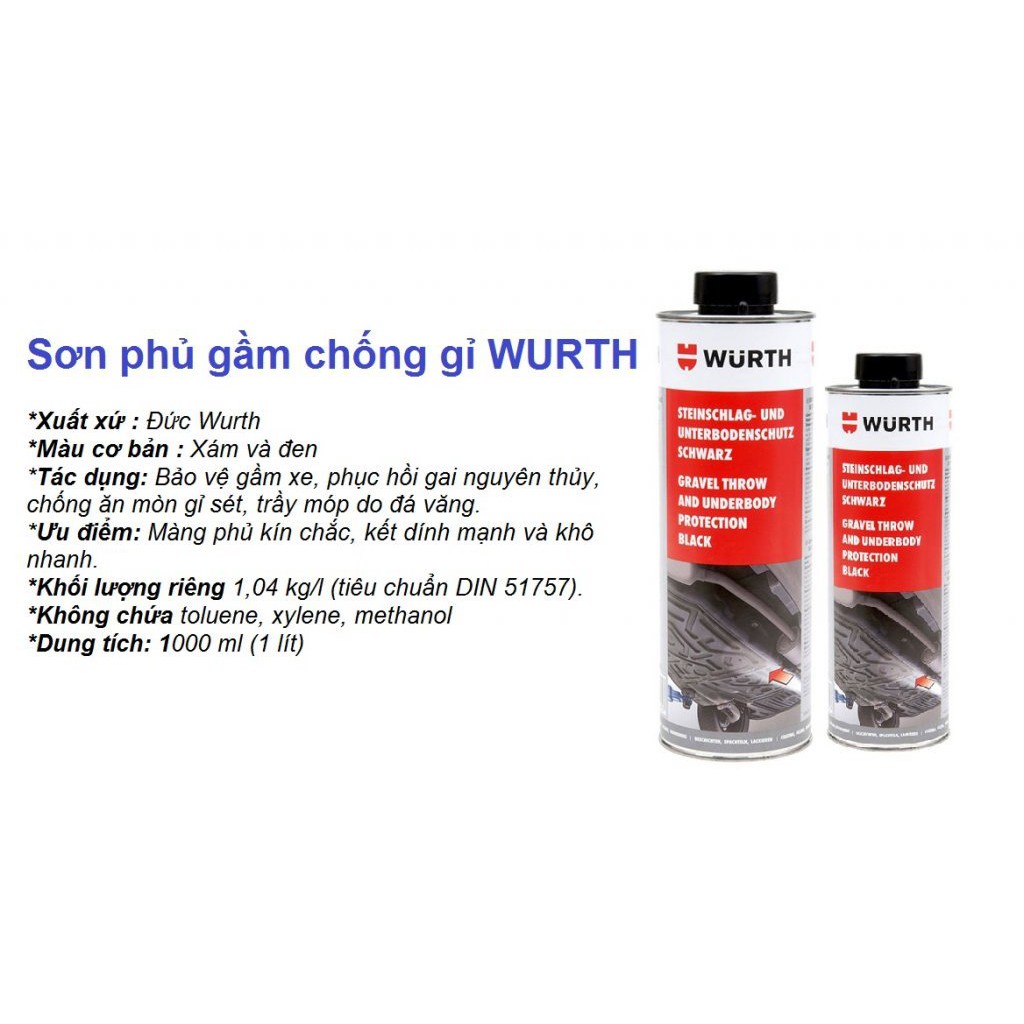 Phủ gầm đen gốc Silicon Wurth Stone Chip And Underbody protection Grey 1lit