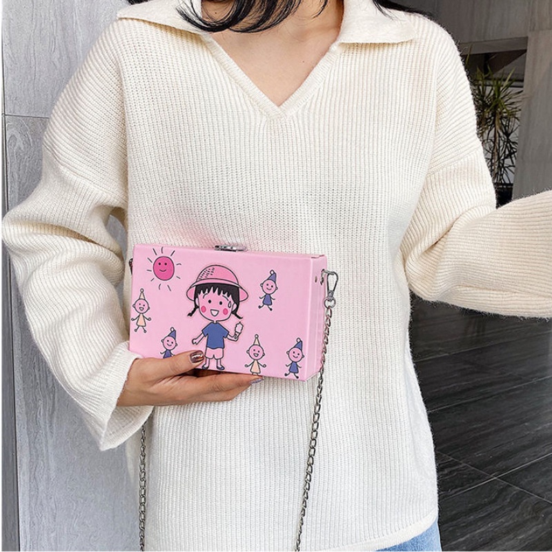 Túi Đeo Chéo Vai Hình Vuông Nhỏ In Hình Doraemon Cherry Maruko Dễ Thương Thời Trang Cho Nữ