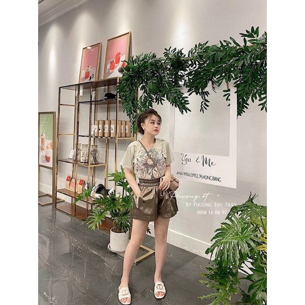 Quần sooc lụa trơn mềm cạp chun hàng QC