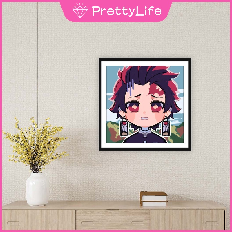 Bộ Tranh Đính Đá 5D Họa Tiết Hoạt Hình Demon Slayer Độc Đáo DIY 30x30cm