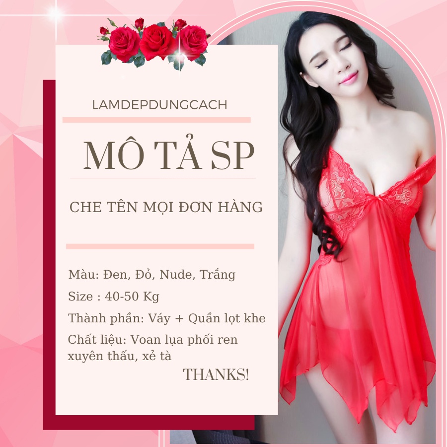 Váy ngủ sexy gợi cảm - Đầm ngủ xuyên thấu 2 dây kèm quần chip SX Mỏng-Baby xẻ trước SX1120