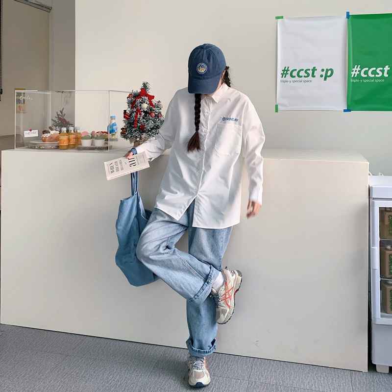 SUXI Áo Sơ Mi Tay Dài Dáng Rộng Thiết Kế Đơn Giản Dễ Phối Đồ Cho Nữ