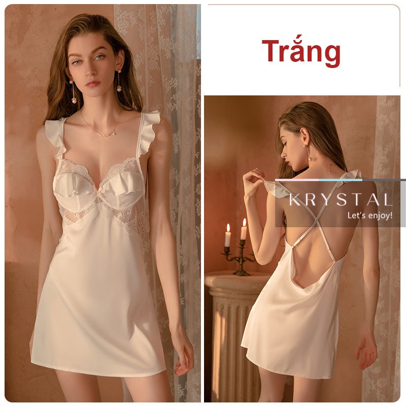 Váy lụa satin phối ren KRYSTAL NKS008