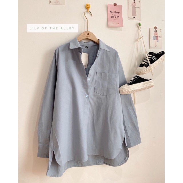 Sơ mi nữ trơn highlow oversize