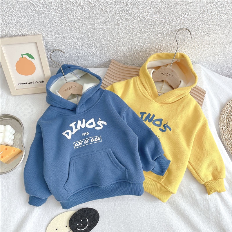 Áo hoodie lót nhung dày in họa tiết thời trang Hàn Quốc cho bé