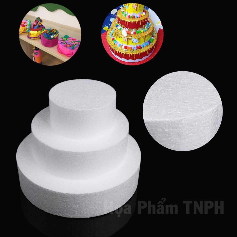 Khuân Xốp Hình Tròn Màu Trắng Dày 5cm Dùng Làm Mô Hình Bánh Kem Trang Trí Lễ Cưới Tráp Ăn Hỏi Decor Sinh Nhật Phòng Tiệc